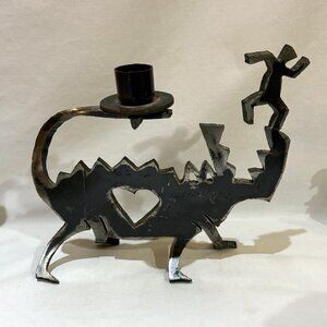Ivan Mclean Brutalist Steel Iron Alligator Dancer Candel Holder Marked M1995